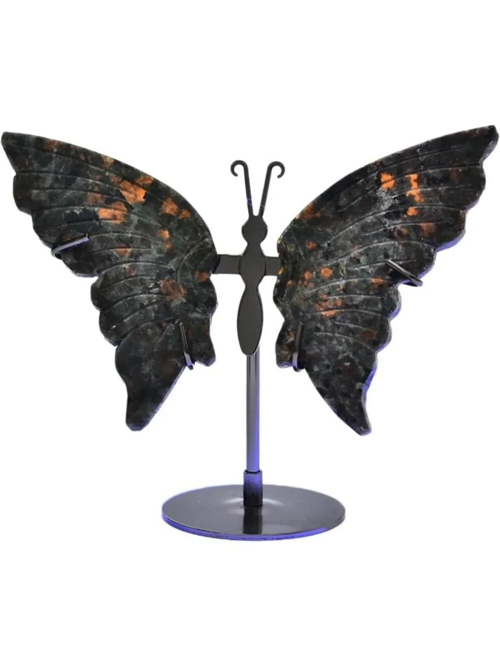 Natural Flame Yooperlite Butterfly Art | Healing Crystal Slices & Silver Stand